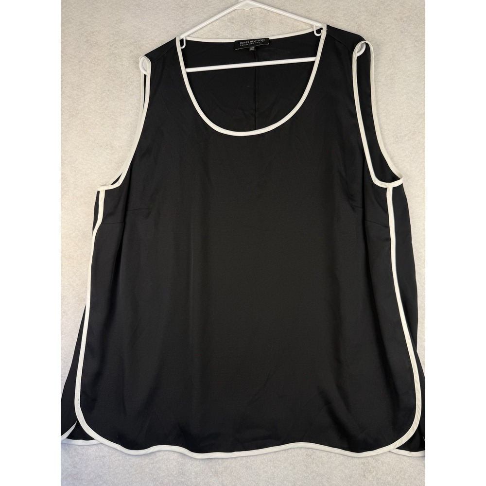 Jones New York Collection Woman 20W Black White Trim Sleeveless Blouse Top Plus